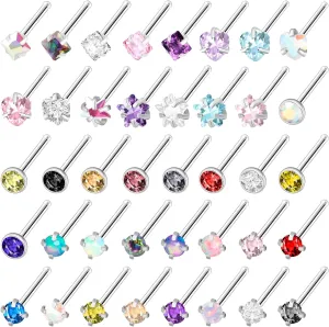 ONESING 36-44 Pcs 18G 20G Nose Rings Studs Nose Rings for Women Nose Piercings Jewelry Surgical Stainless Steel Nose Studs Moon Star Heart Butterfly Hypoallergenic Body Piercing Jewelry for Women Men