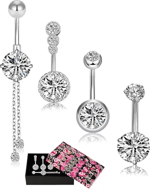 ONESING 4 Pcs 14G Belly Button Rings Belly Rings for Women with Gift Box Stainless Steel Navel Rings Belly Piercings Jewelry Belly Button Jewelry for Women Valentine's gift