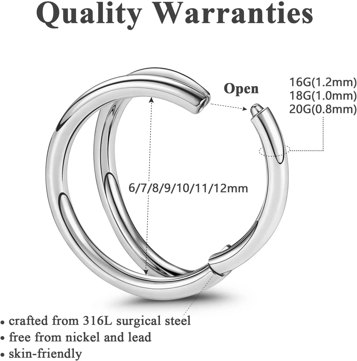 ONESING 4PCS 316L Surgical Steel Double Hoop Nose Rings Hypoallergenic Earring Hoops for CZ Cartilage Helix Rook Tragus Body Piercing Jewelry Stainless Steel Nose Rings Hoops for Women