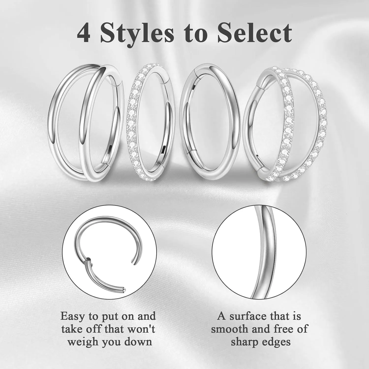ONESING 4PCS 316L Surgical Steel Double Hoop Nose Rings Hypoallergenic Earring Hoops for CZ Cartilage Helix Rook Tragus Body Piercing Jewelry Stainless Steel Nose Rings Hoops for Women