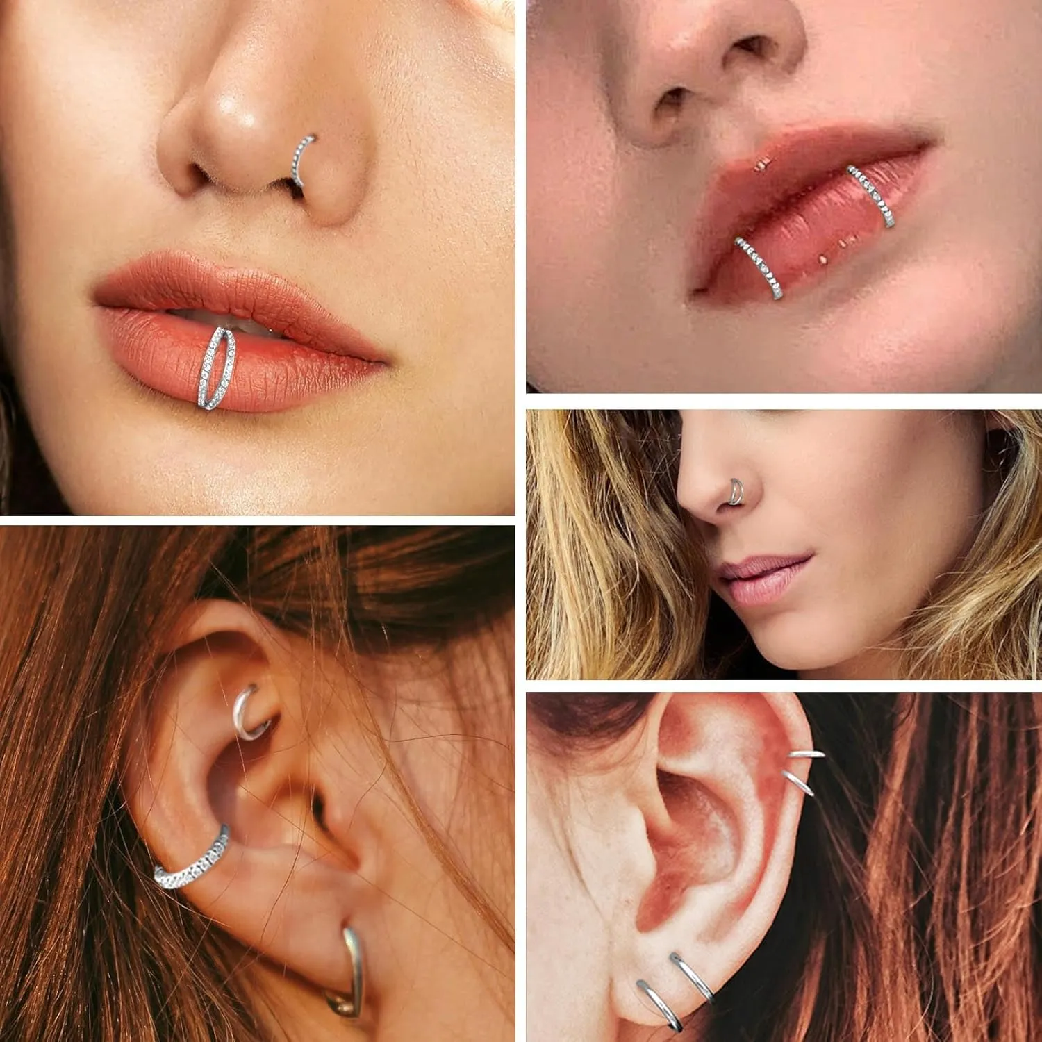 ONESING 4PCS 316L Surgical Steel Double Hoop Nose Rings Hypoallergenic Earring Hoops for CZ Cartilage Helix Rook Tragus Body Piercing Jewelry Stainless Steel Nose Rings Hoops for Women