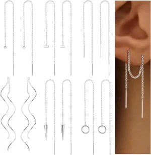 ORAZIO 6 Pairs Stainless Steel Chain Tassel Earrings for Women Lightweight Wave Threader Ball Dangle Drop Minimalist Chain Earrings Set