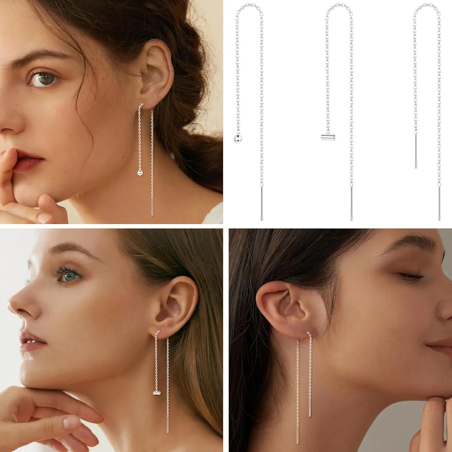 ORAZIO 6 Pairs Stainless Steel Chain Tassel Earrings for Women Lightweight Wave Threader Ball Dangle Drop Minimalist Chain Earrings Set