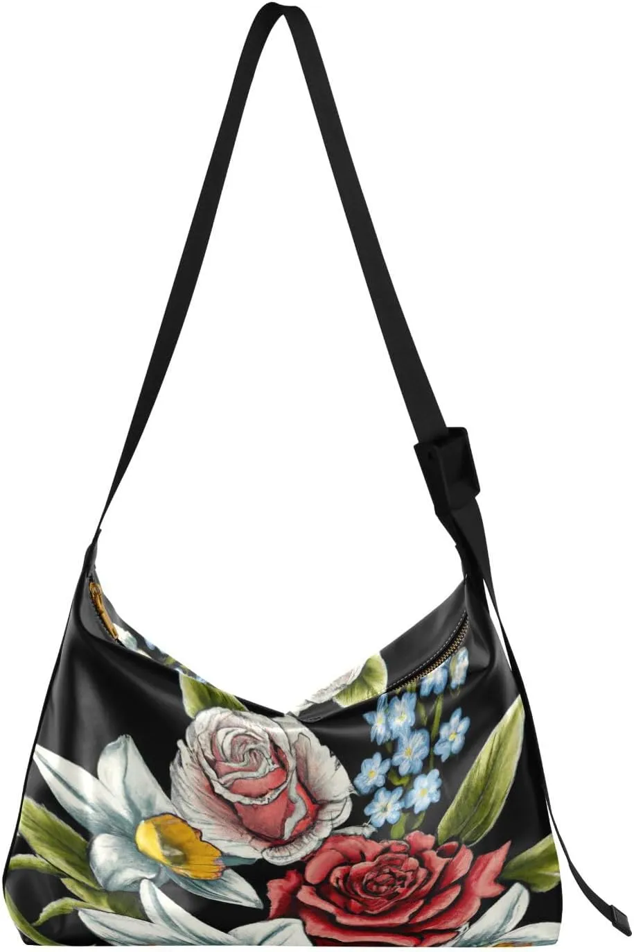 Orchid Lilac Flowers Spring Hobo Crossbody Bags for Women Leather Large Shoulder Bag Cross Body Retro Trendy Womens Tote Bags Handbag for Travel Shopping
