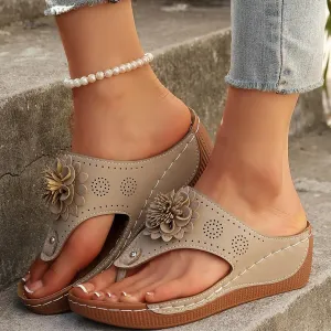 Orthopedic Platform Wedge Sandals for Women Summer Dressy 2025,Low Wedges Sandal Retro Bohemian Floral Breathable Slip On Orthopedic Arch Support Slides