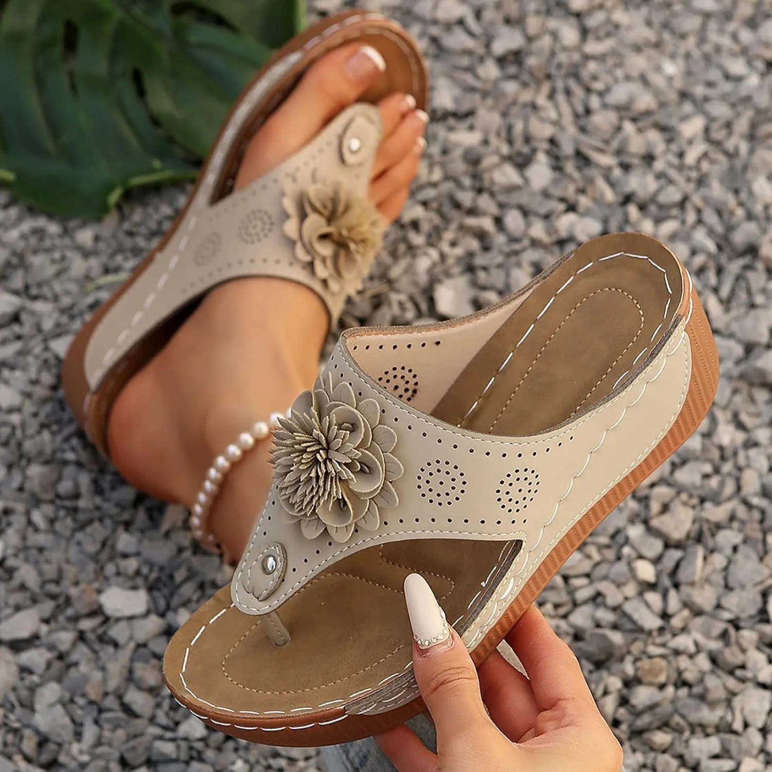 Orthopedic Platform Wedge Sandals for Women Summer Dressy 2025,Low Wedges Sandal Retro Bohemian Floral Breathable Slip On Orthopedic Arch Support Slides