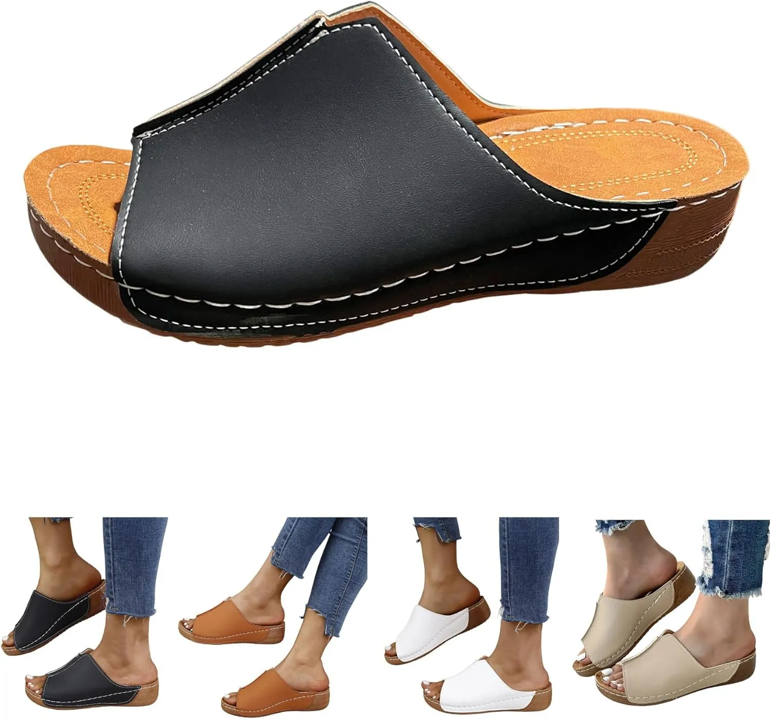 Orthopedic Sandals 2024 New Summer Dressy Leather Orthopedic Wedge Sandals Comfortable Platform Arch Support Slip Sandals