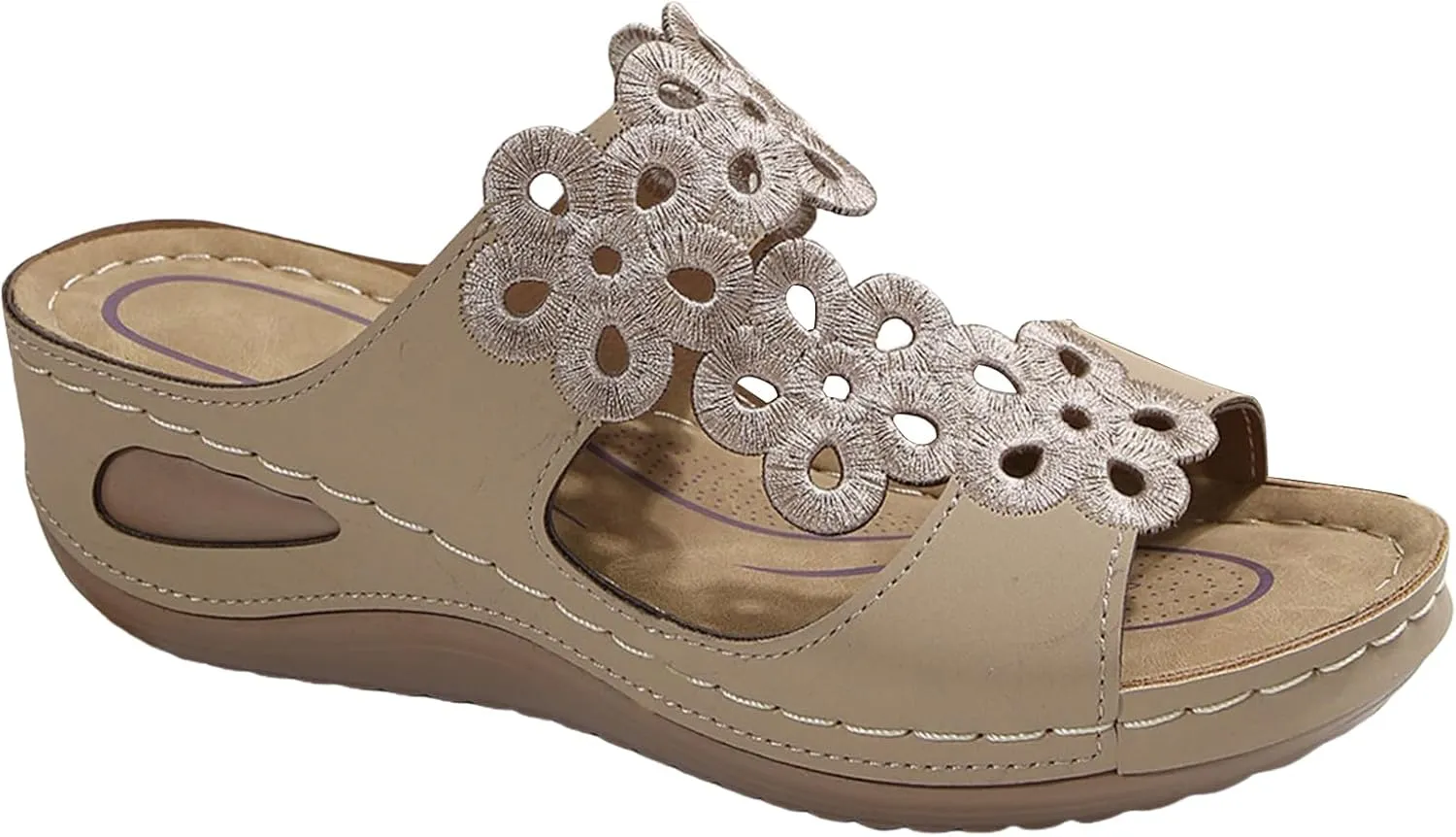 Orthopedic Sandals for Women Comfortable Low Wedge Slides Sandals Fish Mouth Hollow Out Flower Slippers Fashion Casual Slip On Summer Shoes Indoor Outdoor