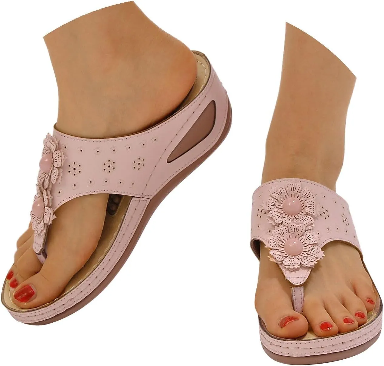 Orthopedic Sandals for Women Wide Width Summer Breathable Cutout Open Toe Flip Flops Comfortable Beach Sandals