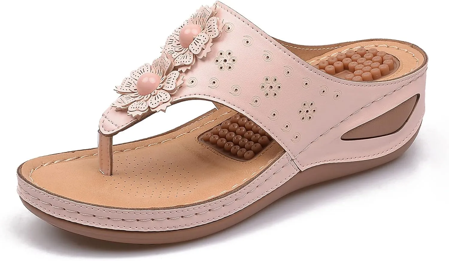 Orthopedic Sandals for Women Wide Width Summer Breathable Cutout Open Toe Flip Flops Comfortable Beach Sandals