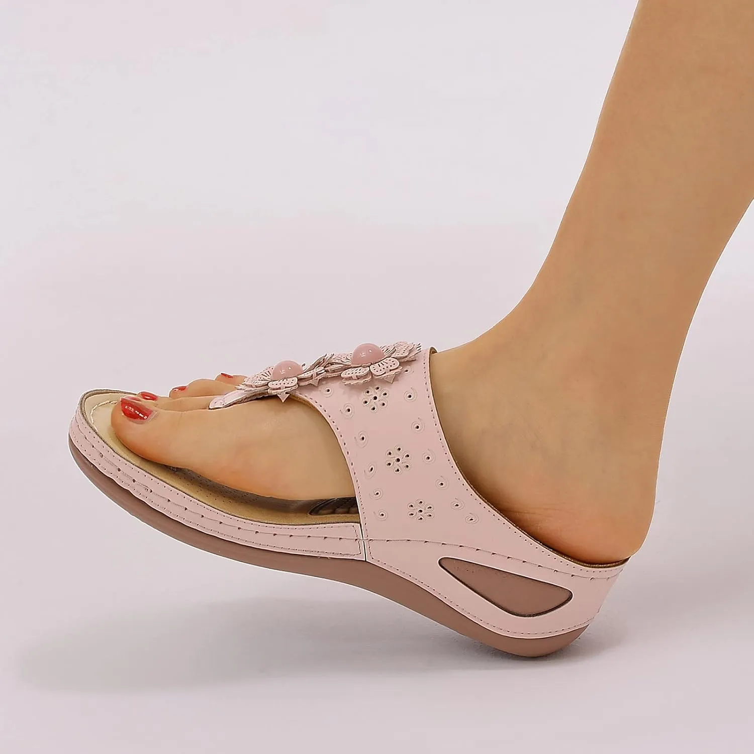 Orthopedic Sandals for Women Wide Width Summer Breathable Cutout Open Toe Flip Flops Comfortable Beach Sandals