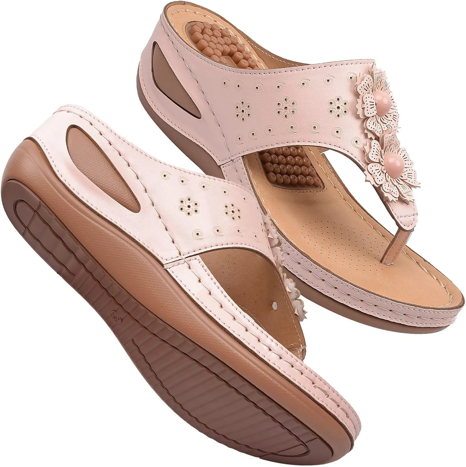 Orthopedic Sandals for Women Wide Width Summer Breathable Cutout Open Toe Flip Flops Comfortable Beach Sandals
