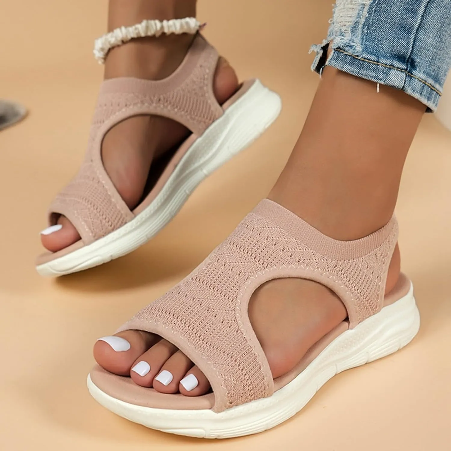 Orthopedic Sandals Women Arch Support Walking Sandals Comfortable Plantar Fasciitis Sport Sandal Mesh Thick-Soled Platform Shoes Open Toe Non-Slip Fishmouth Flying Woven Dress Sports Athletic