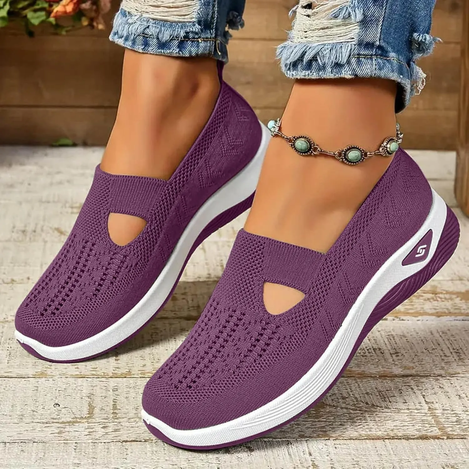 Orthopedic Shoes for Women Wide Width, Women Breathable Mesh Walking Shoes Comfortable Slip on Sneakers, Non Slip Food Service Lightweight Sneaker, Comfort Nurse Shoe Arch Support Sneakers