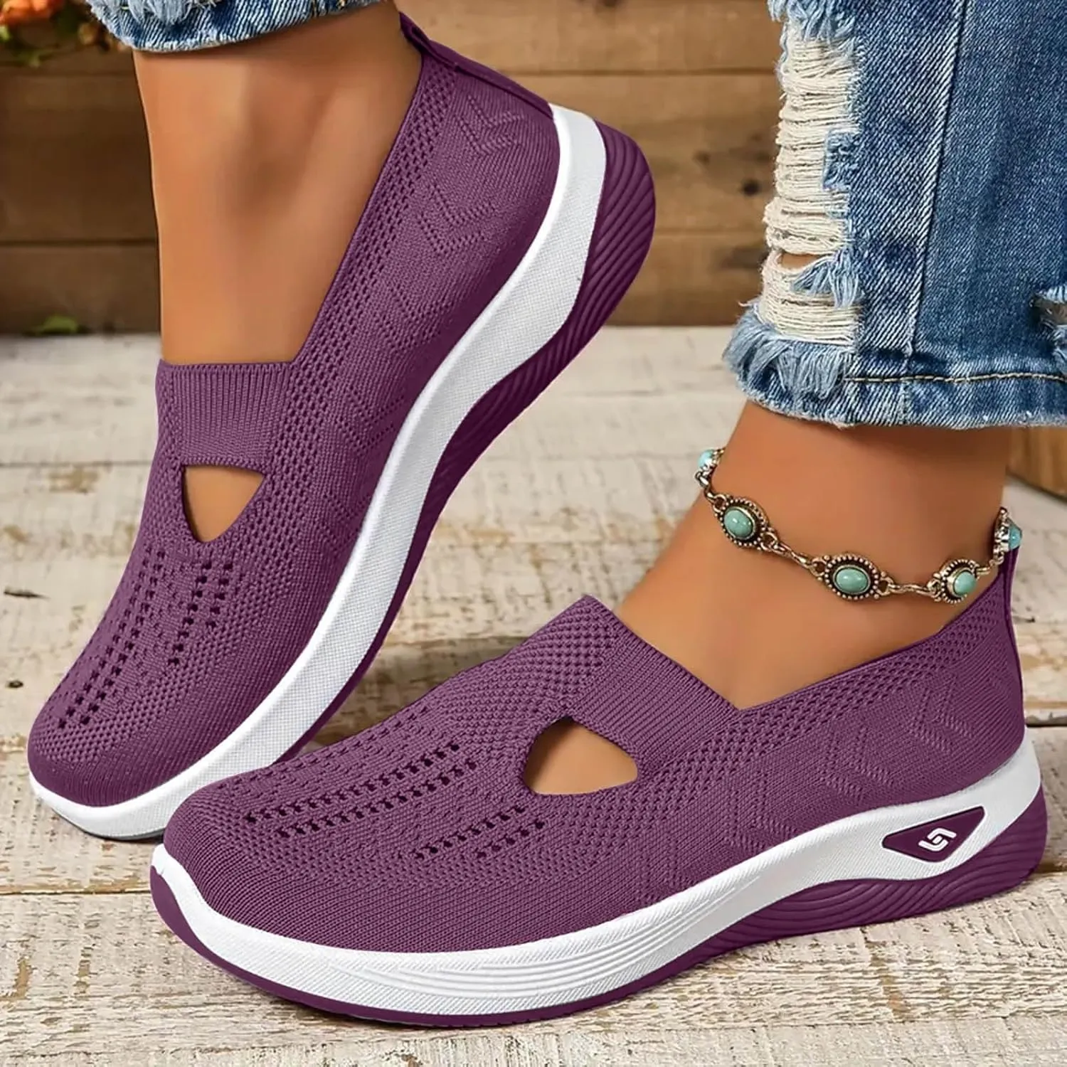 Orthopedic Shoes for Women Wide Width, Women Breathable Mesh Walking Shoes Comfortable Slip on Sneakers, Non Slip Food Service Lightweight Sneaker, Comfort Nurse Shoe Arch Support Sneakers