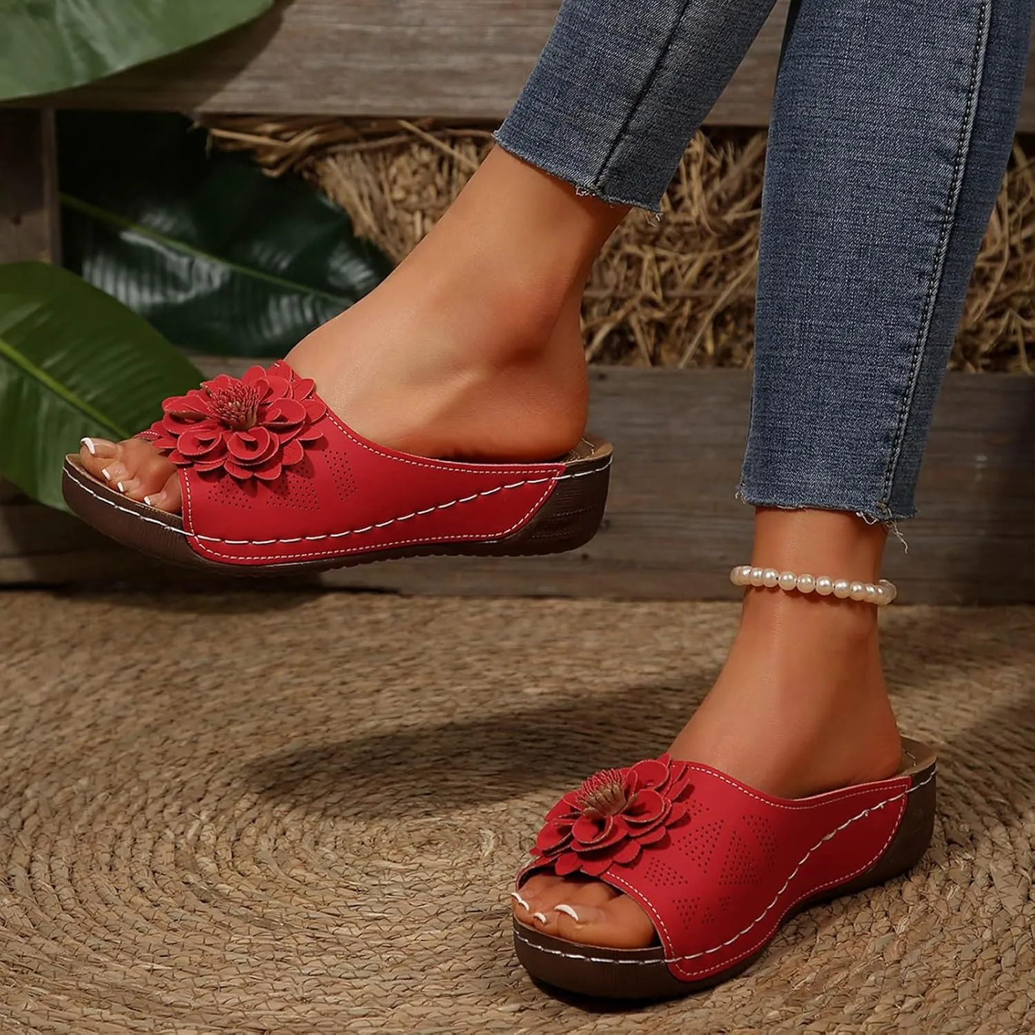 Orthopedic Wedge Sandals for Women Summer Dressy 2025,Comfortable Non-slip Open-Toe Dress Platform Wedges Arch Support Slip on Shoes