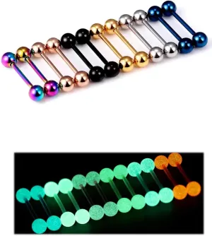 Oufksiyy Tongue Rings Nipple Piercing Jewlery Surgical Steel Plastic Glow in The Dark 16mm 14G Tongue Piercing Jewelry for Women Men Tongue Jewelry Nipple Jewelry 14 Gauge Nipple Barbell 12 Pair