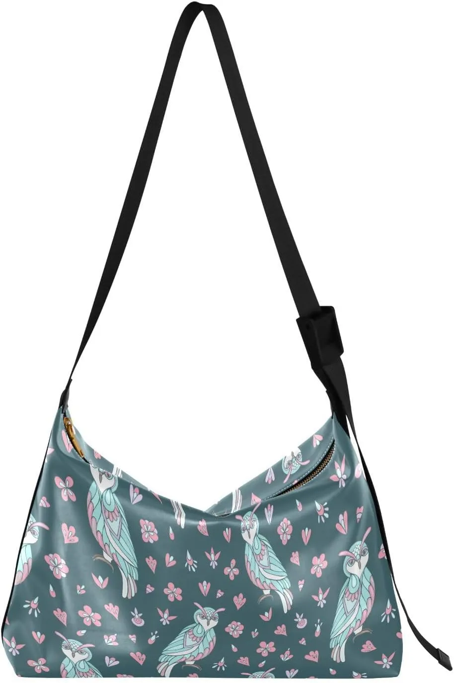 Owls and Flowers Hobo Crossbody Bags for Women Leather Large Shoulder Bag Cross Body Trendy Womens Tote Bags Handbag for Travel Shopping