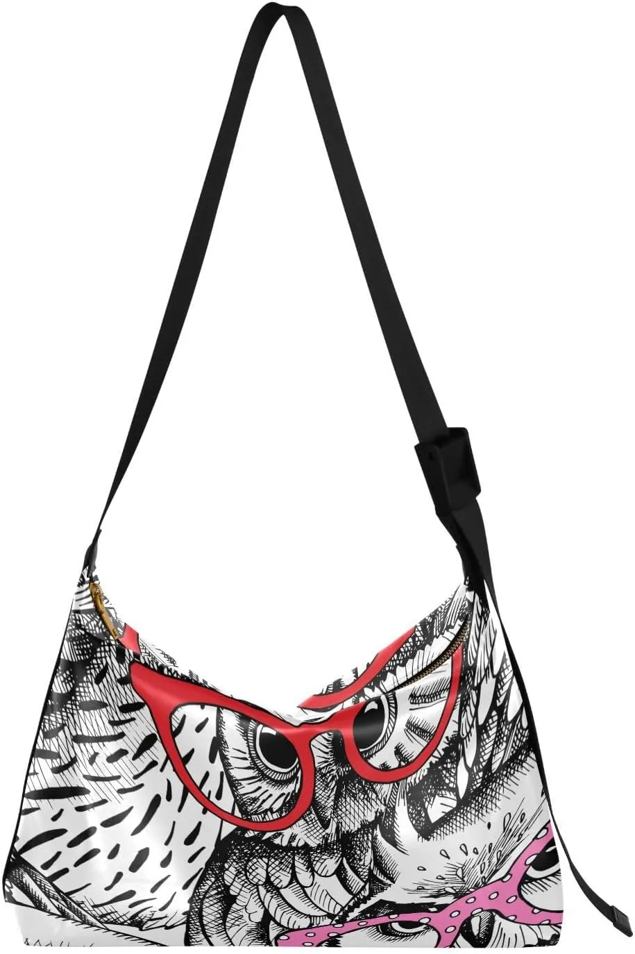 Owls in Glasses Hobo Crossbody Bags for Women Leather Large Shoulder Bag Cross Body Black and White Trendy Womens Tote Bags Handbag for Travel Shopping