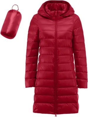 Packable Down Jackets for Women Winter Lightweight Hooded Quilted Jacket Slim Fit Full Zip Up Fashion Casual Coats