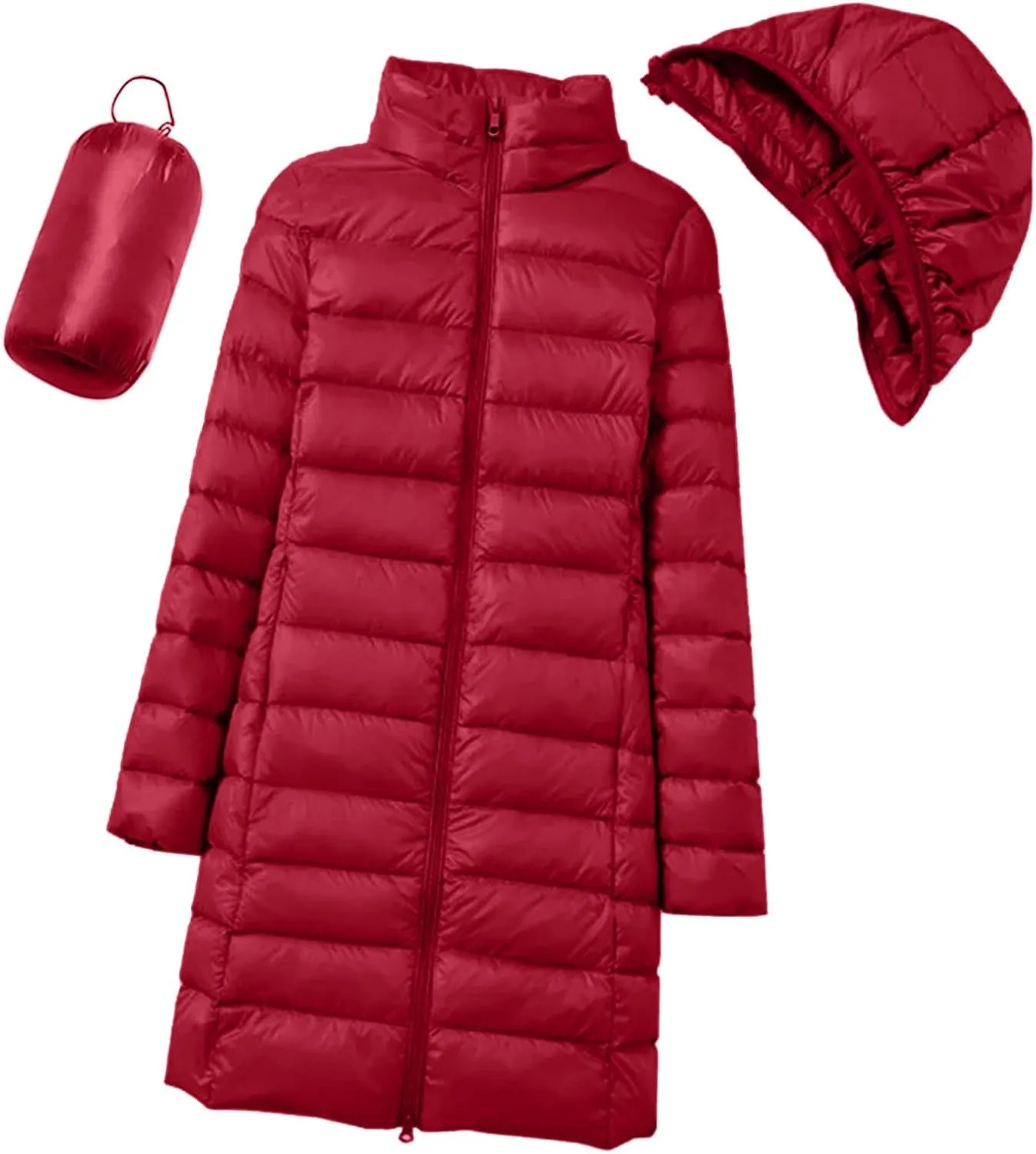 Packable Down Jackets for Women Winter Lightweight Hooded Quilted Jacket Slim Fit Full Zip Up Fashion Casual Coats
