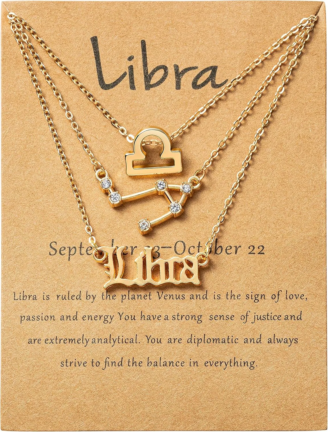 PANTIDE 3Pcs Constellation Zodiac Layer Necklaces for Women Girls, Retro 14K Gold Plated 12 Constellation Pendant Necklace Exquisite Letter Horoscope Old English Zodiac Sign Jewelry Birthday Gift
