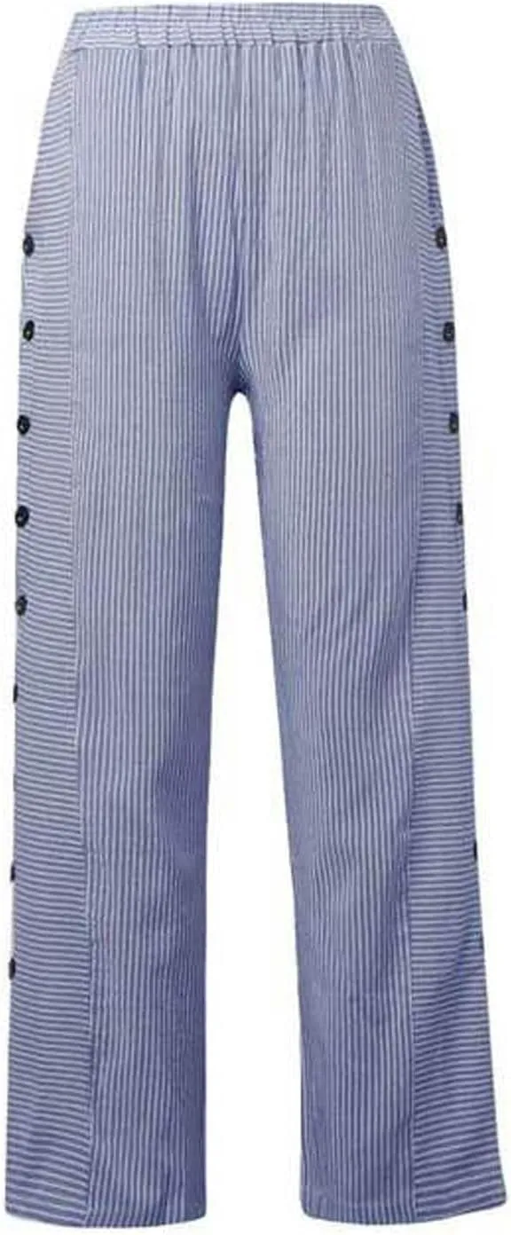 Pants for Women Trendy Casual Stripe Side Button Summer Pants Elastic Waist Straight Leg Comfort Trousers