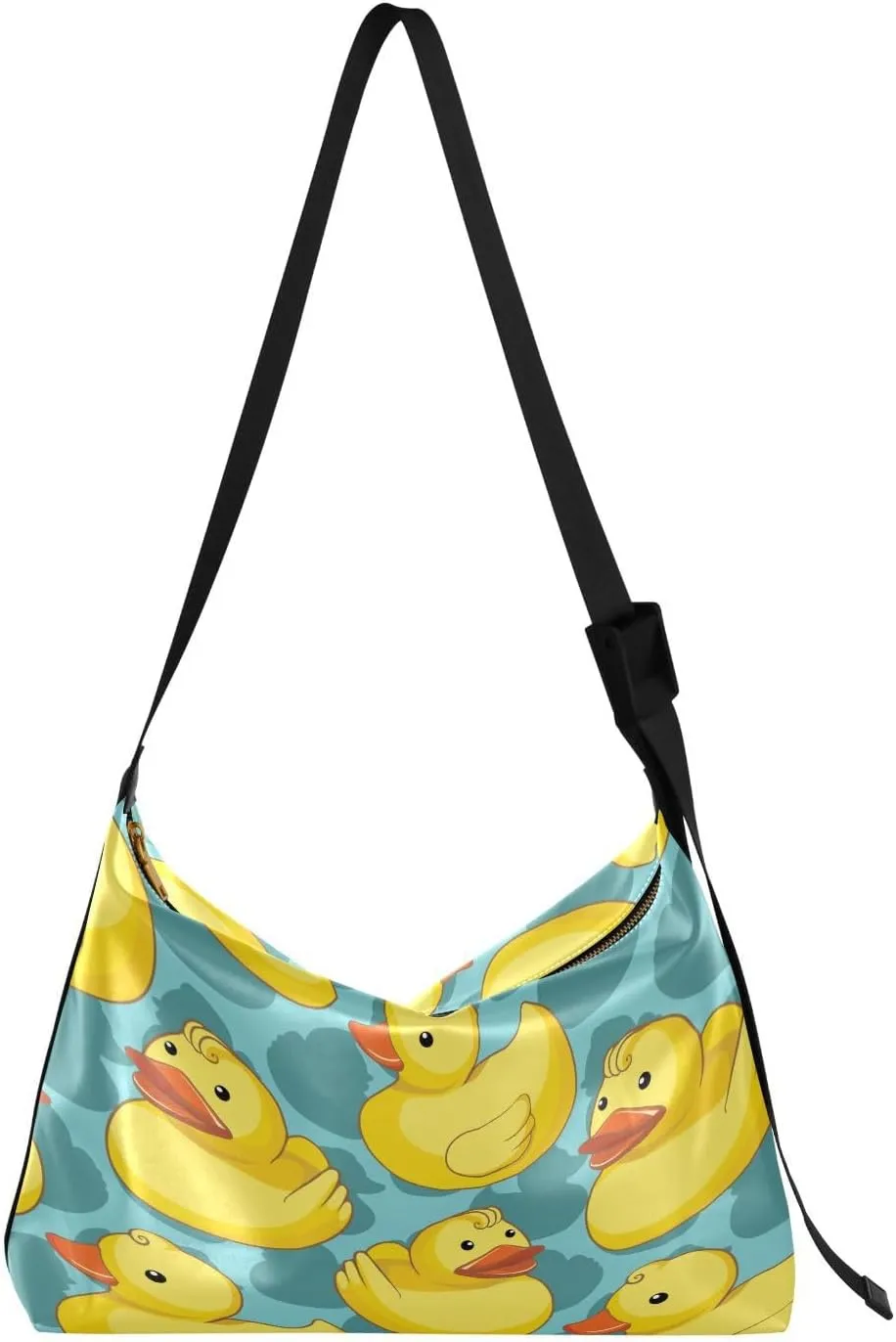 Pattern with Yellow Ducks Hobo Crossbody Bags for Women Leather Large Shoulder Bag Cross Body Cute Trendy Womens Tote Bags Handbag for Travel Shopping