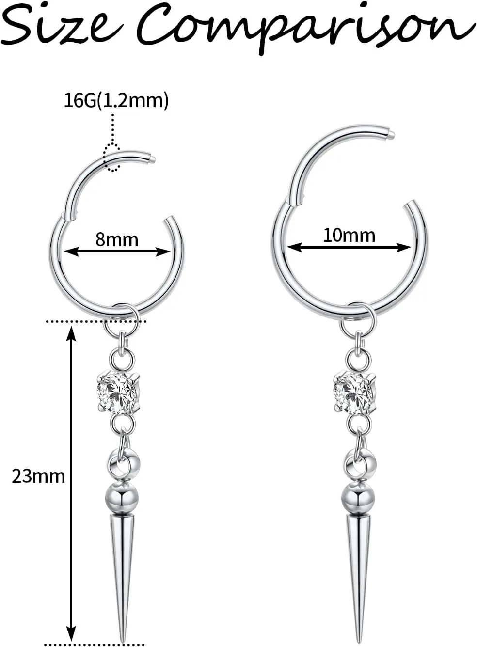 PEAKLINK Dangle Nose Ring Septum Piercing Jewelry 16G Septum Rings Surgical Steel Seamless Clicker Ring Dangly Nose Hoop Ring Daith Earrings Helix Rook Tragus Conch Jewelry Conch Earring