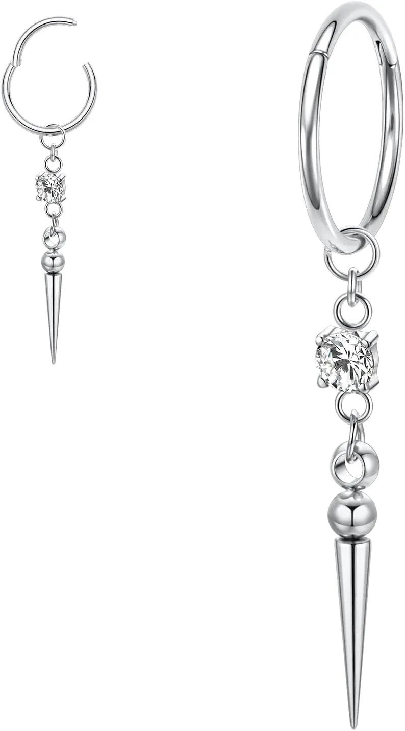 PEAKLINK Dangle Nose Ring Septum Piercing Jewelry 16G Septum Rings Surgical Steel Seamless Clicker Ring Dangly Nose Hoop Ring Daith Earrings Helix Rook Tragus Conch Jewelry Conch Earring