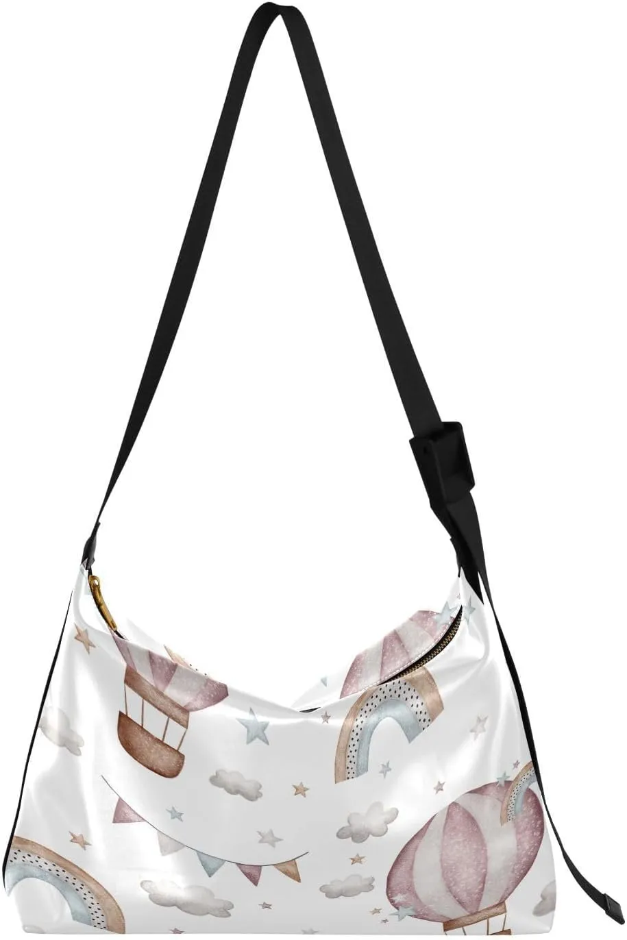 Pink Air Balloons Flags Hobo Crossbody Bags for Women Leather Large Shoulder Bag Cross Body Stars Rainbows Trendy Womens Tote Bags Handbag for Travel Shopping