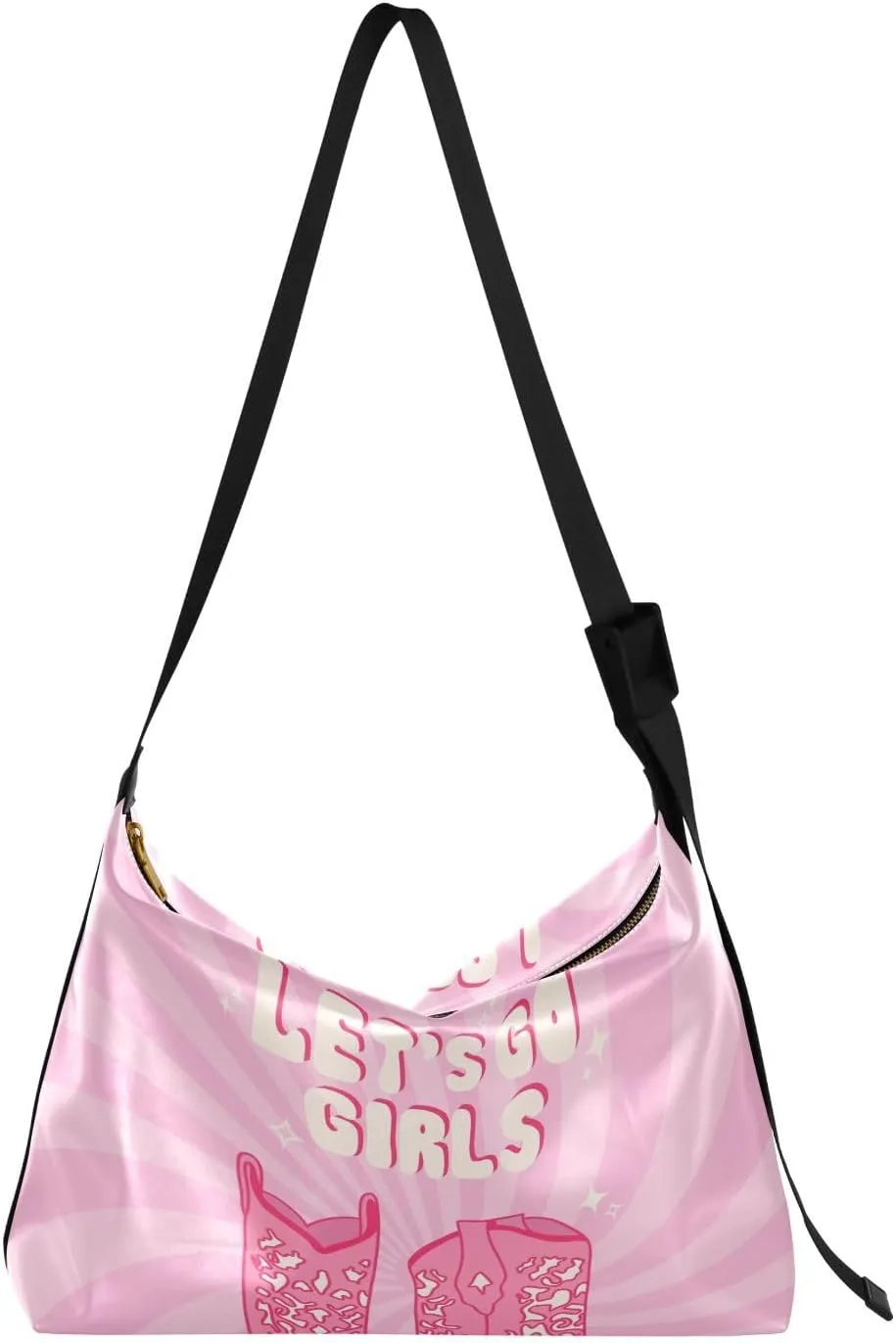 Pink Cowgirl Boot Hobo Crossbody Bags for Women Leather Large Shoulder Bag Cross Body Let's Go Girls Trendy Womens Tote Bags Handbag for Travel Shopping