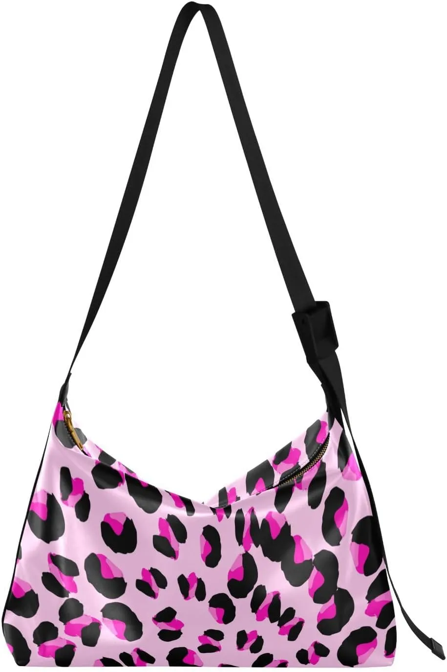 Pink Leopard Pattern Hobo Crossbody Bags for Women Leather Large Shoulder Bag Cross Body Trendy Womens Tote Bags Handbag for Travel Shopping