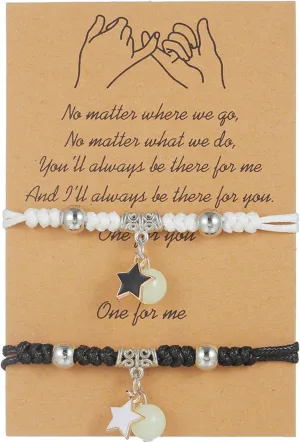Pinky Promise Matching Bracelets Spaceman Moon Star Charm Braided Distance Couple Bracelet BFF Friendship Jewelry for Women Men