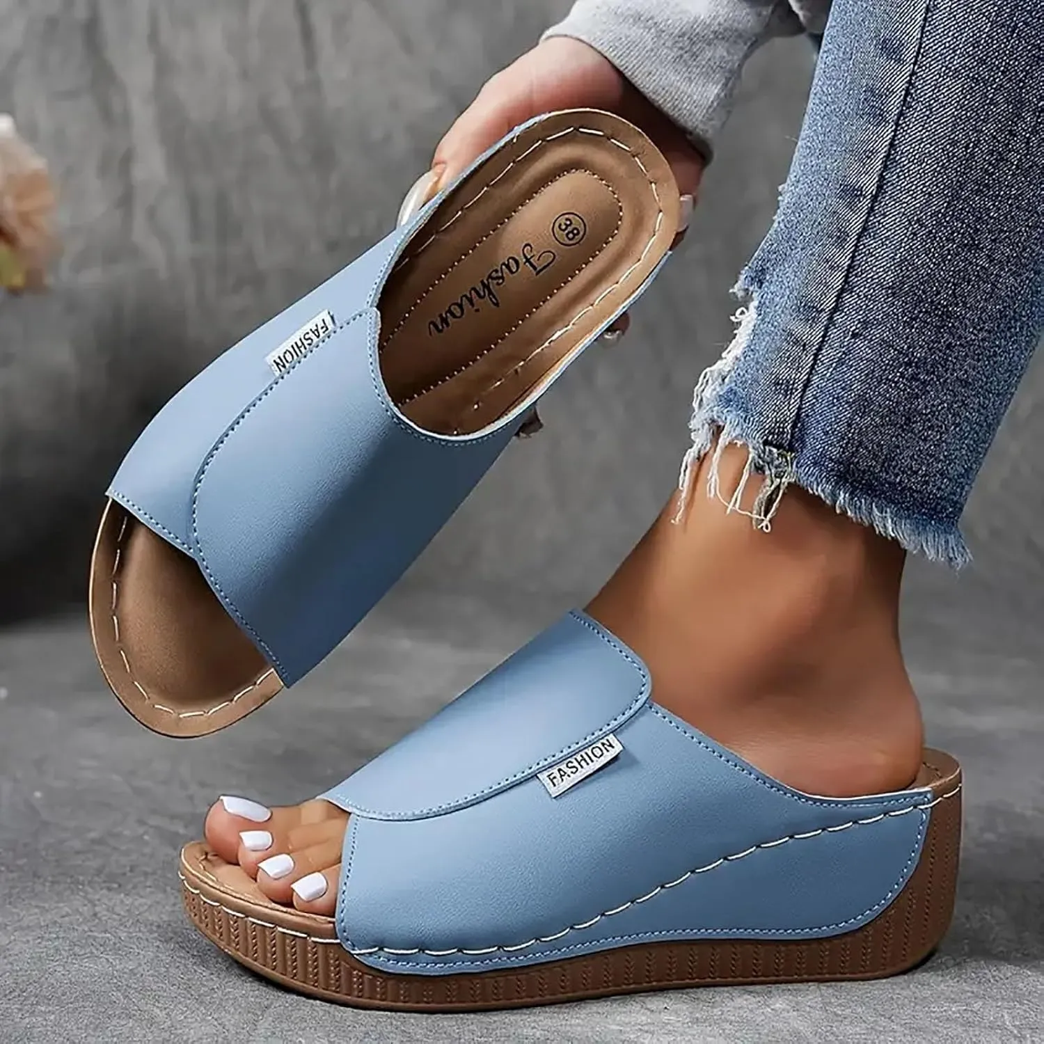 Platform Sandals Women Open Toe Comfort Yoga Mat Wedge Sandals Summer Trendy Thick Sole Slip on Platform Shoes Dressy