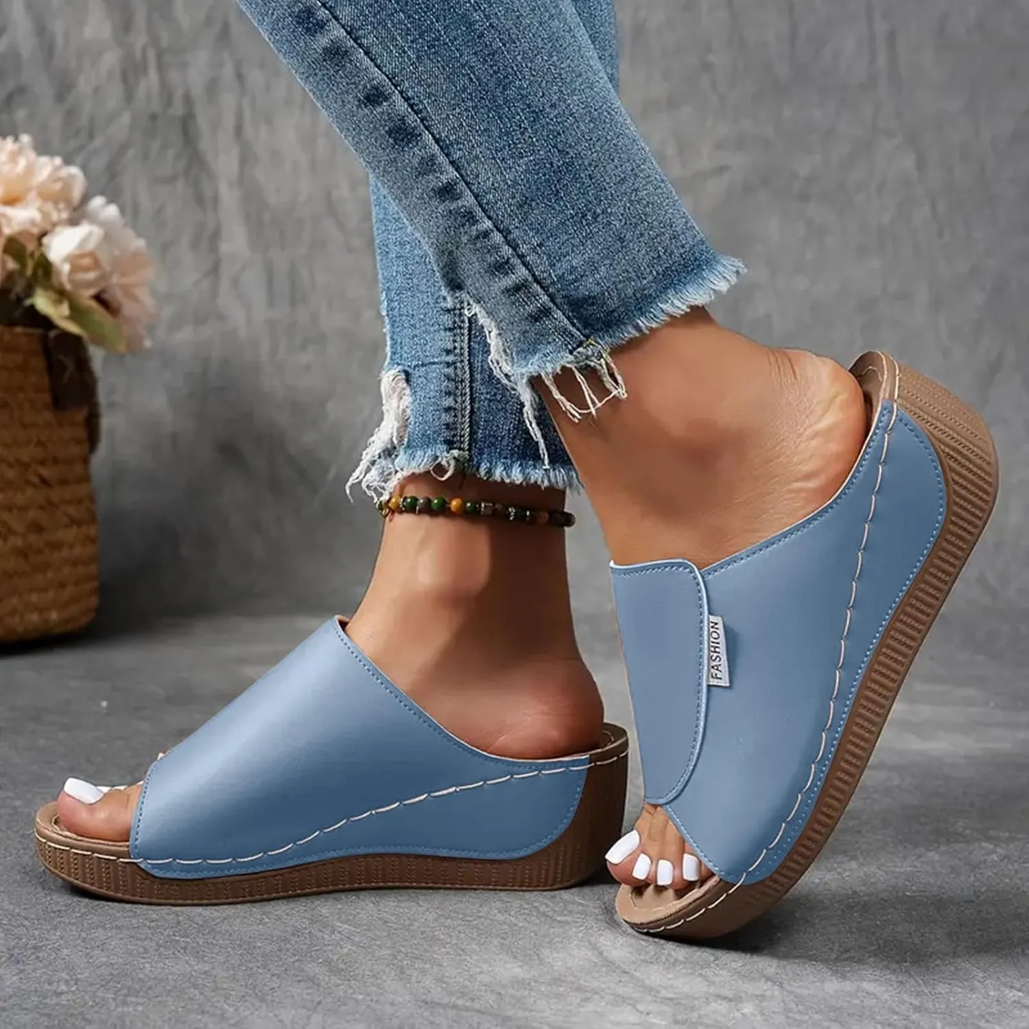 Platform Sandals Women Open Toe Comfort Yoga Mat Wedge Sandals Summer Trendy Thick Sole Slip on Platform Shoes Dressy