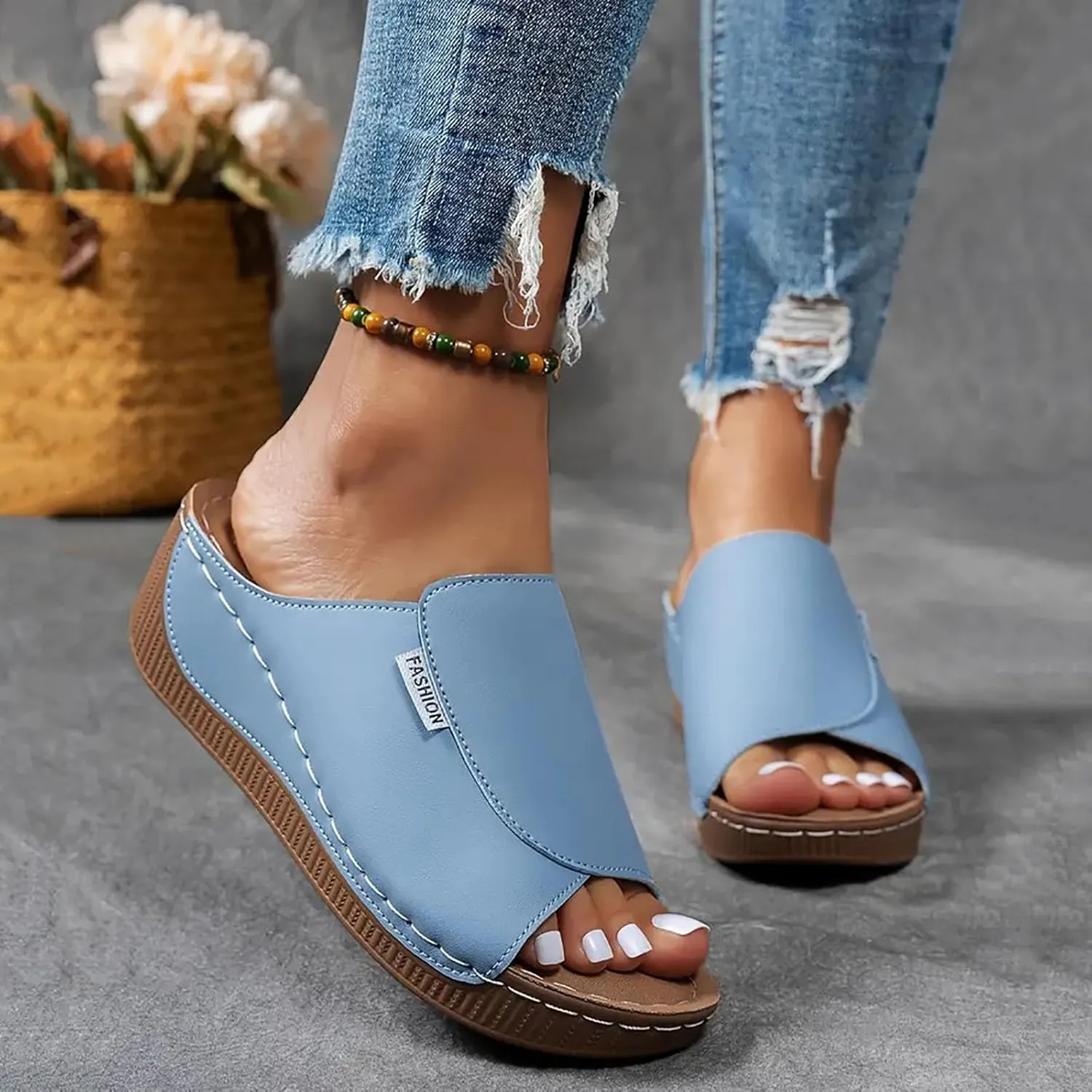 Platform Sandals Women Open Toe Comfort Yoga Mat Wedge Sandals Summer Trendy Thick Sole Slip on Platform Shoes Dressy