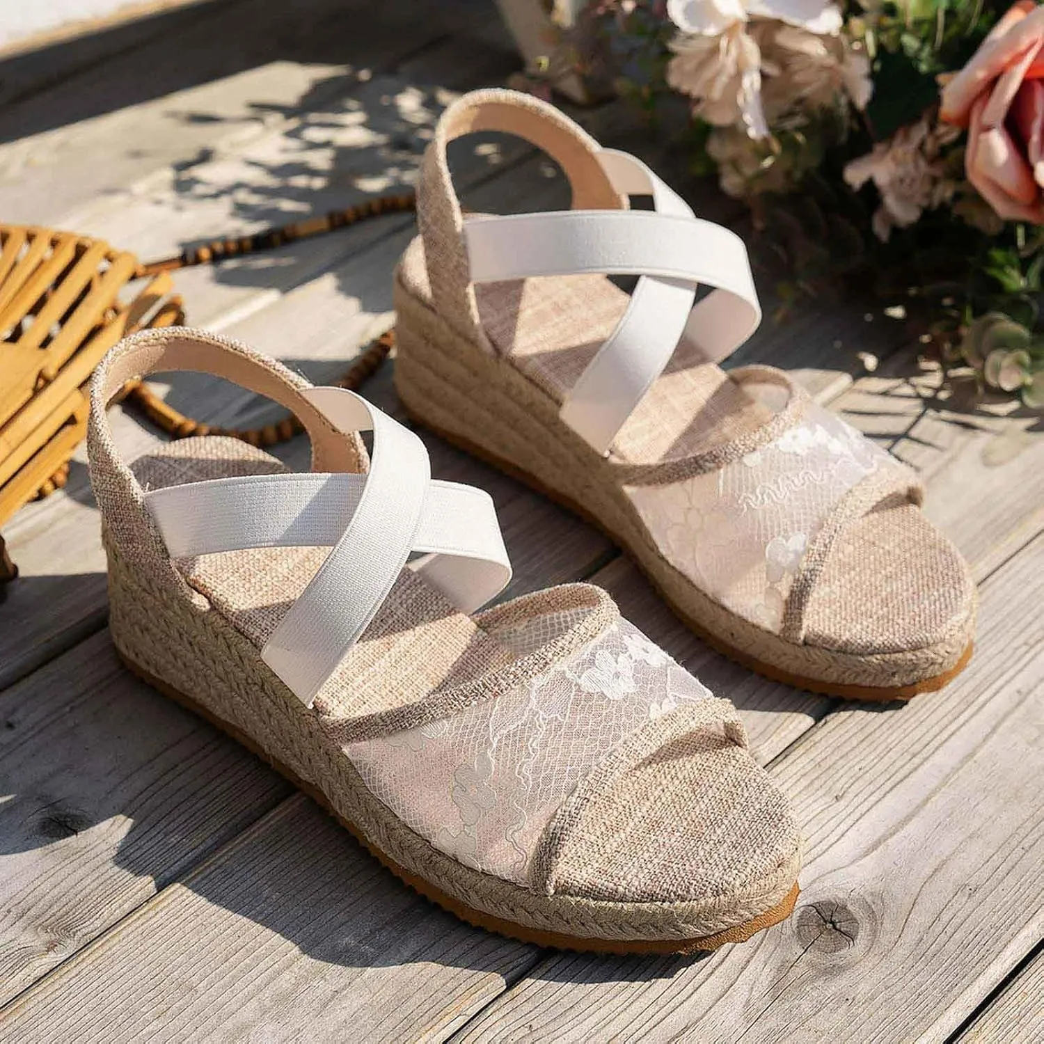 Platform Sandals Women Open Toe Espadrille Fashion Wedge Sandals Comfortable Ankle Strap Casual Women Shoes