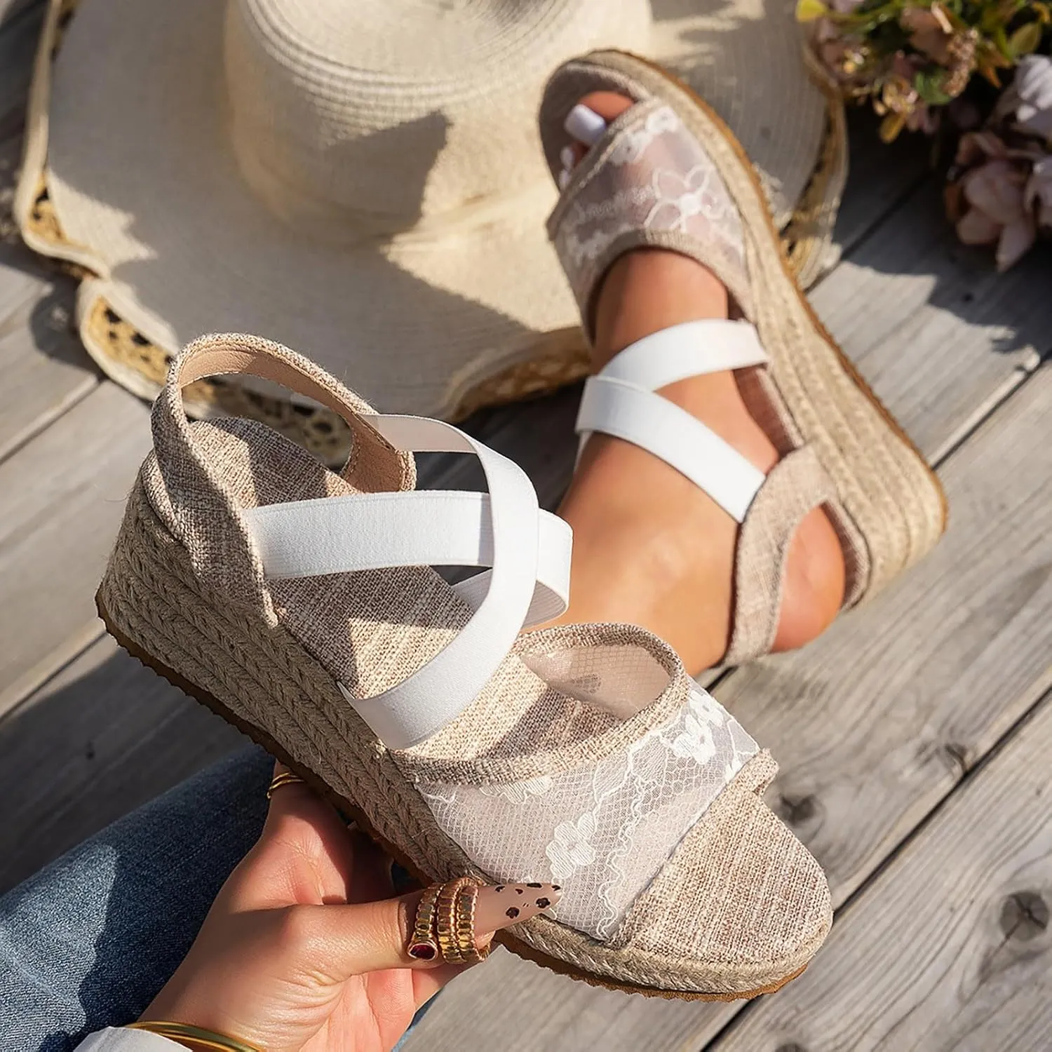 Platform Sandals Women Open Toe Espadrille Fashion Wedge Sandals Comfortable Ankle Strap Casual Women Shoes