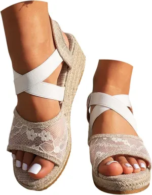 Platform Sandals Women Open Toe Espadrille Fashion Wedge Sandals Comfortable Ankle Strap Casual Women Shoes