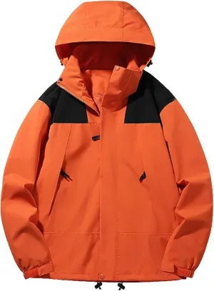 Plus Size Winter Coats for Women Patchwork Color Fall Jacket Long Sleeve Drawstring Hooded Outerwear with Pockets