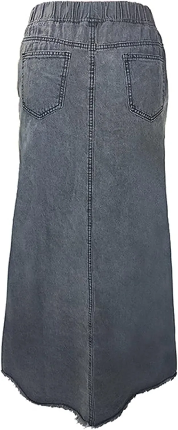 Plus Size Women's Casual Denim Maxi Skirt High Waist A Line Long Denim Skirt Slim Fit A Line Jean Loose Maxi Skirt Girls