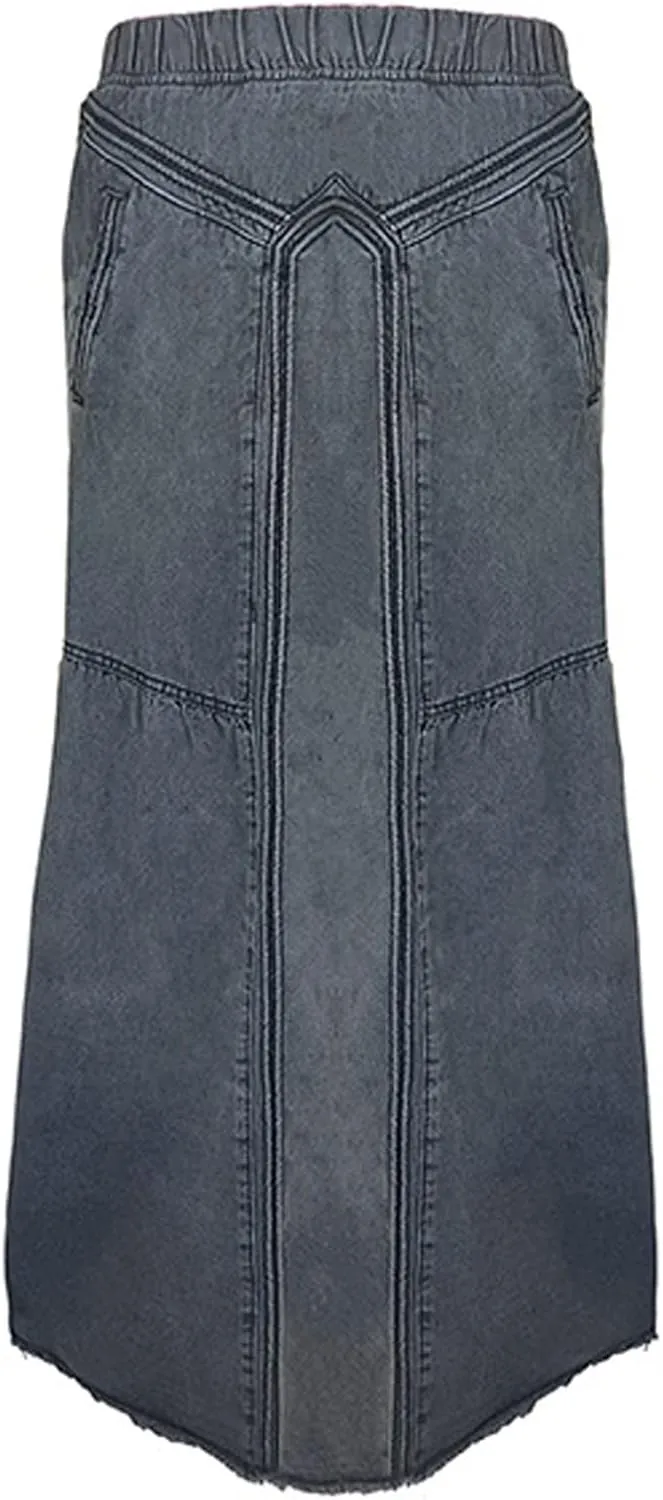 Plus Size Women's Casual Denim Maxi Skirt High Waist A Line Long Denim Skirt Slim Fit A Line Jean Loose Maxi Skirt Girls