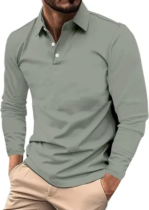Polo Shirts for Men 2024 Fall Fashion Long Sleeve Button Down Business Golf Polos Slim Fit Collared Work Tops T-Shirt