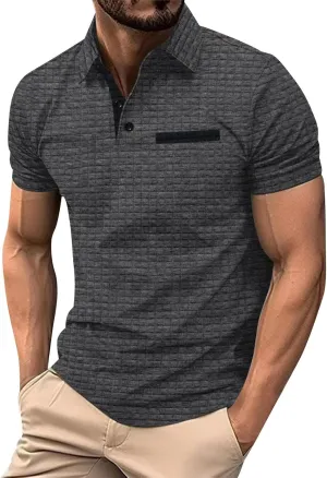 Polo Shirts for Men Casual Oversized Button Lapel Golf Short Sleeve Fit Tee Shirt Fashion Solid Color Stripe Cozy Top