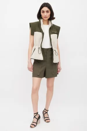 Pre Fall 2022 Green & Cream Nylon & Sherpa Vest