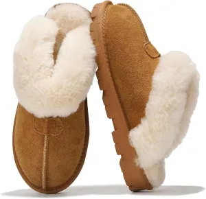 Project Cloud House Slippers for Women - Genuine Leather & Natural Fur Lining Fluffy Slippers - Cozy Memory Foam Womens Shoes (Hedy)
