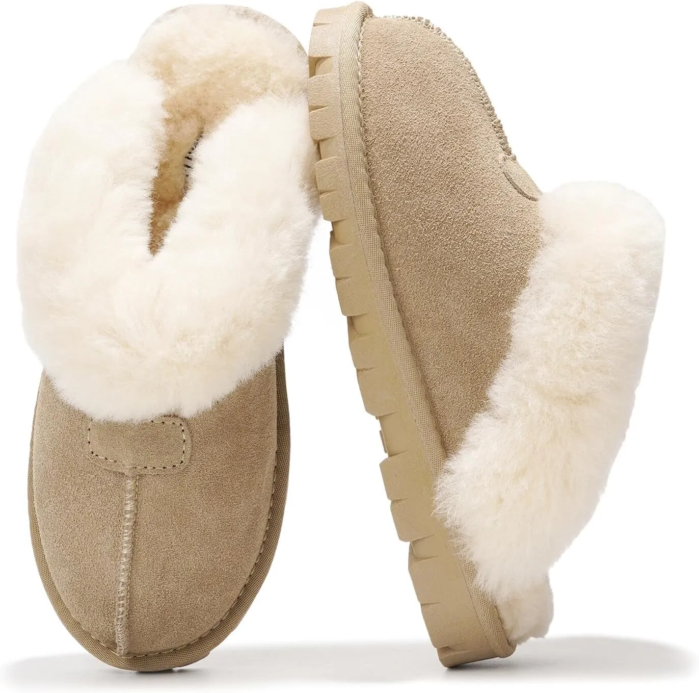 Project Cloud House Slippers for Women - Genuine Leather & Natural Fur Lining Fluffy Slippers - Cozy Memory Foam Womens Shoes (Hedy)