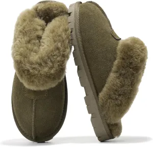Project Cloud House Slippers for Women - Genuine Leather & Natural Fur Lining Fluffy Slippers - Cozy Memory Foam Womens Shoes (Hedy)