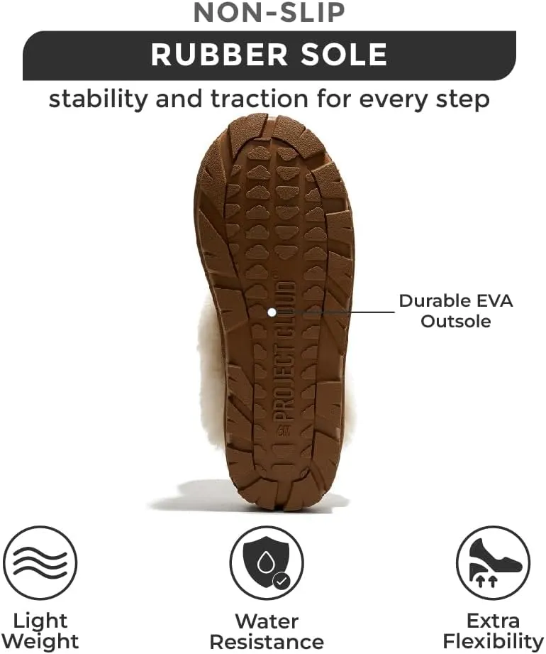 Project Cloud House Slippers for Women - Genuine Leather & Natural Fur Lining Fluffy Slippers - Cozy Memory Foam Womens Shoes (Hedy)